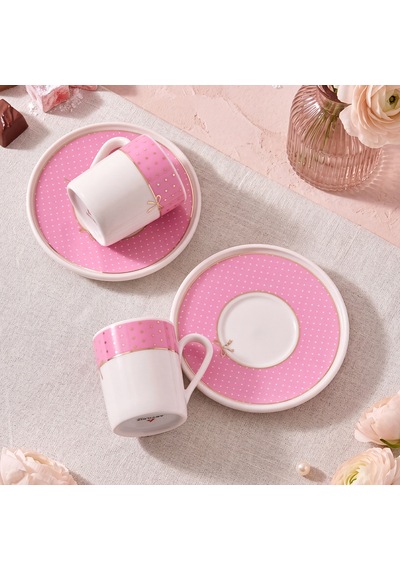 Aryıldız Nila 4 Parça 2 Kişilik Kahve Fincan Takımı Pembe 90 Ml Çok Renkli