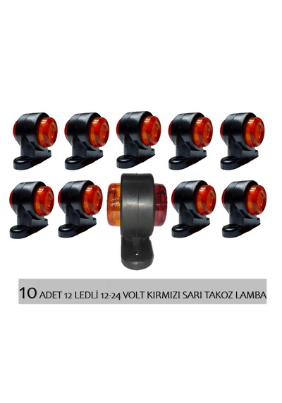 10 Adet 12 Ledli Mini Takoz Lamba 12-24 Volt Sarı Kırmızı