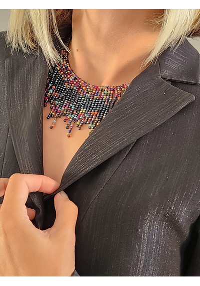 Kristal Boncuk Tasma Choker Model El Yapımı Kolye Çok REnkli