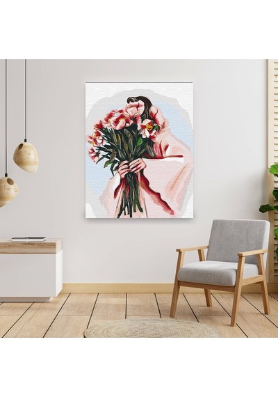 Sayılarla Boyama Seti 40 X 50 Cm Tuval Şasesine Gerili Kucaktaki Çiçek