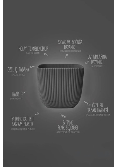 Krs-384 Dekoratif Plastik Mercan Kare Saksı 4 Litre Antrasit 6 Adet Diğer