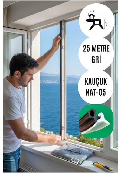 Saf Kauçuk Nat-05 Kapı Pencere Fitili 25 Metre Gri Tamirat Contası Kaliteli Ve Uzun Ömürlü Diğer
