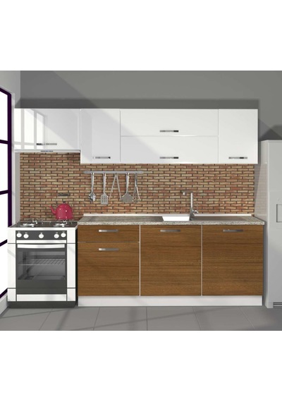 Decoraktiv Ekol 240 Mdf Hazır Mutfak Dolabı - Tezgah Dahil - Ceviz Beyaz Beyaz - Ceviz
