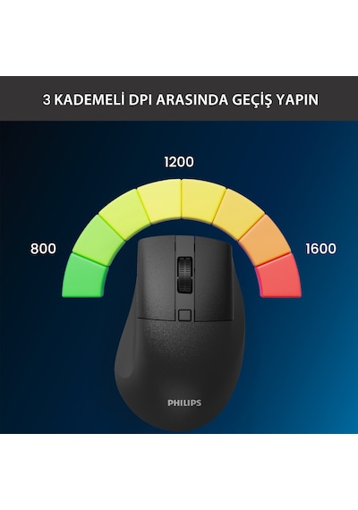 Philips SPK7528 Kablosuz Bluetooth 1600DPI 5 Tuşlu Sessiz Optik Mouse