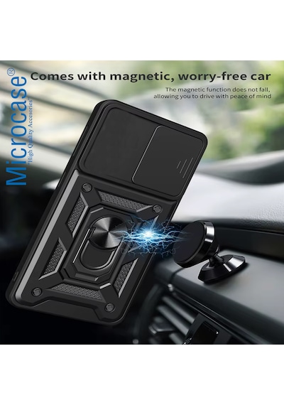 Microcase Xiaomi Redmi Note 15 Pro Plus Qubec Serisi Kamera Kapaklı Yüzük Standlı Kılıf-al5117 Siyah