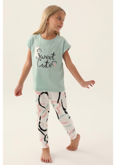 Roly Poly 3399 Garson Sweet Kız Çocuk Pijama Takımı Su Yeşili