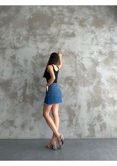 Kaizer Denim Laciver Kot Mini Etek Lacivert