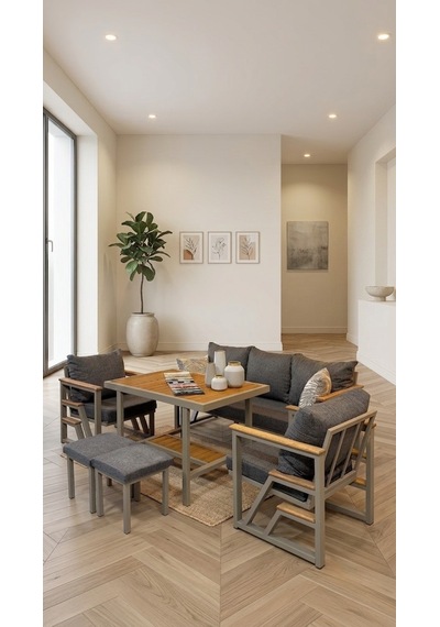Aven Metal Bahçe Balkon Teras Koltuk Takımı 3+1+1+masa+2 Adet Puf