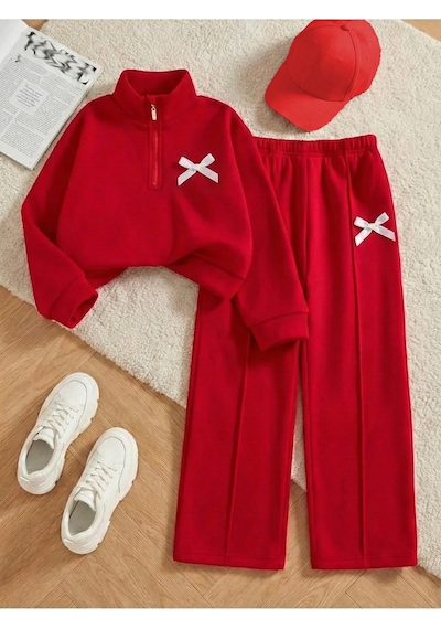 Uyguntarz Çocuk Yeni Fiyonk Baskılı %100 Pamuk Uzun Kollu Yarım Fermuar Sweatshirt-eşofman 3-12yaş Kırmızı Uyguntarz Çocuk Yeni Fiyonk Baskılı %100 Pamuk Uzun Kollu Yarım Fermuar Sweatshirt-eşofman 3-12yaş Kırmızı