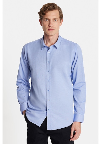 Tudors Modern Slim Fit Uzun Kollu Pamuklu Kolay Ütü Armürlü Mavi Erkek Gömlek-32640 Mavi
