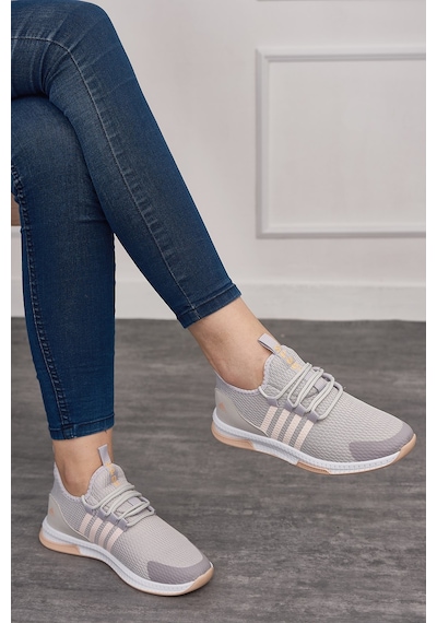 Günlük Unisex Sneaker Nefes Alabilen Triko Bağcıklı Hafif Yürüyüş Esnek Spor Ayakkabı 249 053 Buz- Pembe