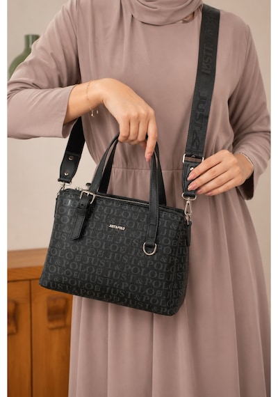 Just Polo Kadın Orta Boy Premium Deri Ayarlanabilir Askılı 3 Bölmeli Şık El & Omuz Çantası Shoulder Bag Siyah