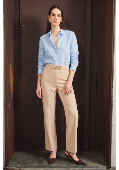 Sateen Aksesuar Detaylı Pantolon - Taş-137805