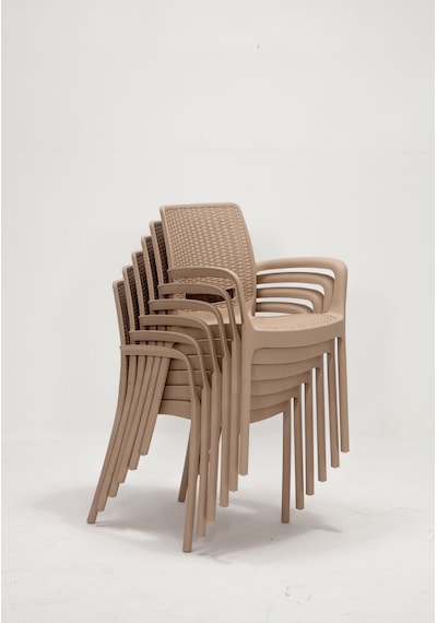 Rattan Large Lüx Camlı Cappucino Masa Takımı Bahçe&balkon 1 Camlı Masa + 6 Sandalye Kahverengi