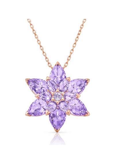 Gümüş Rose Lila Lotus Çiçeği Kolye Gümüş Gümüş