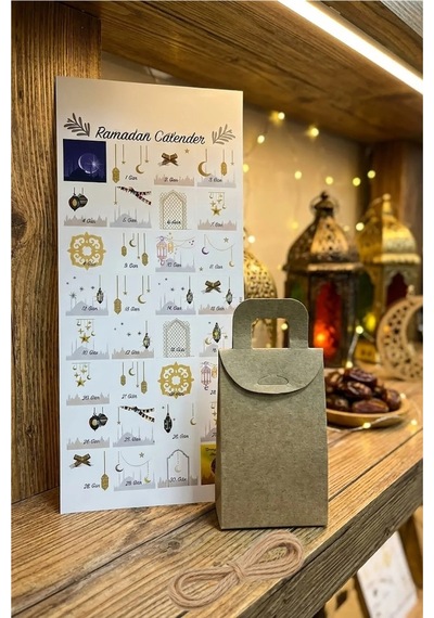 Ramazan Takvim Seti - 30 Günlük Advent Calendar Sticker - 30 Adet Kraft El Geçme Çanta - 10m Jüt İp