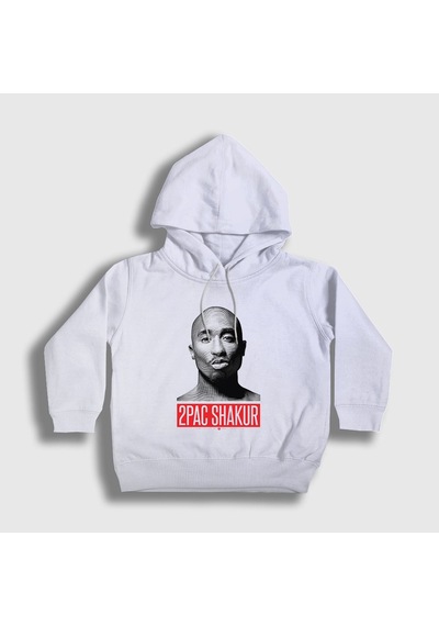 Presmono Unisex Çocuk Gun Tupac Shakur Kapüşonlu Sweatshirt Beyaz
