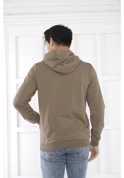 Escetic Spor Erkek Haki Cepli, Kapüşonlu Sweatshirt-4166