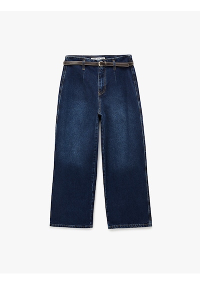 Koton Yüksek Bel Pamuklu Kemerli Kısa Geniş Paça Denim Pantolon - Wide Leg Jean Koyu İndigo 6sal40096md İndigo Koton Yüksek Bel Pamuklu Kemerli Kısa Geniş Paça Denim Pantolon - Wide Leg Jean Koyu İndigo 6sal40096md İndigo