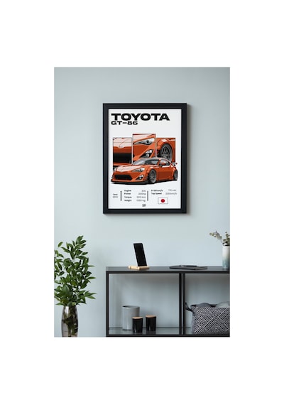 Toyota Gt86 Ahşap Çerçeveli Poster Otomobil Tasarım Baskı