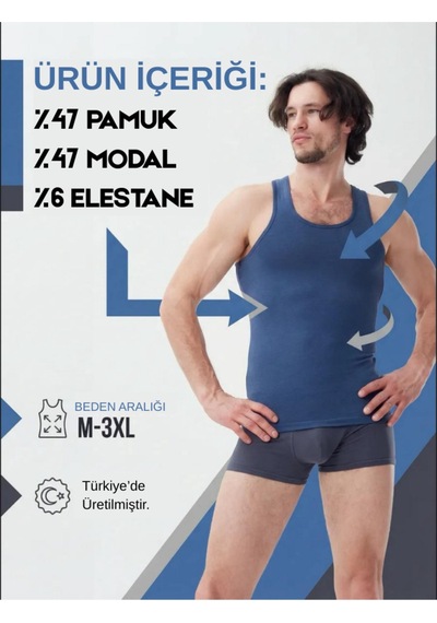 Mercan 6'lı Mavi Modal Atlet - Yumuşak Ve Konforlu, Hareket Özgürlüğü