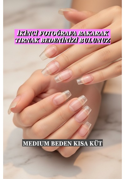 100 Adet Medıum Beden Kısa Jel Tips Takma Tırnak Seti Küt Coffin Şekil Medıum