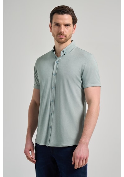 İmza Koyu Yeşil Uzun Kol Düz Örme Düğmeli Yaka Cepsiz Pamuklu Classic Slim Fit Gömlek 1004250152 704 Koyu Yeşil
