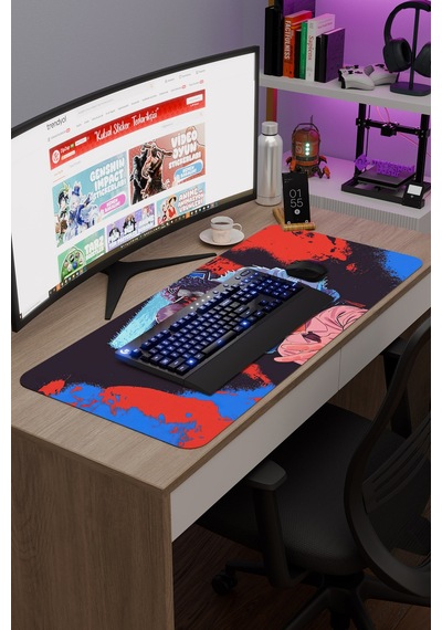 Chainsaw Man Anime V4 - 90x40 Xxl Gaming Kauçuk Kaymaz Taban Mouse Pad Fare Altlığı