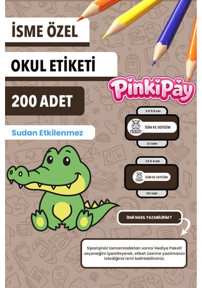 İsim Yazılabilir Sevimli Hayvanlar Temalı Okul Etiketi Kalem & Defter İçin 200 Adet Figür 4 Çoklu