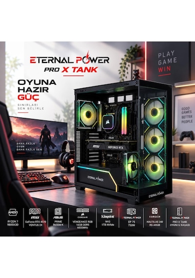 Eternal Power Amd Ryzen 7 9800x3d - Msı Geforce Rtx 4070 Ventus 2x - 16gb Ddr5 6000mhz Ram - 1tb Nvme M.2 Ssd - Corsair Nautilus 240mm Sıvı Soğutma Hazır Oyuncu Bilgisayarı Eternal Power Amd Ryzen 7 9800x3d - Msı Geforce Rtx 4070 Ventus 2x - 16gb Ddr5 6000mhz Ram - 1tb Nvme M.2 Ssd - Corsair Nautilus 240mm Sıvı Soğutma Hazır Oyuncu Bilgisayarı