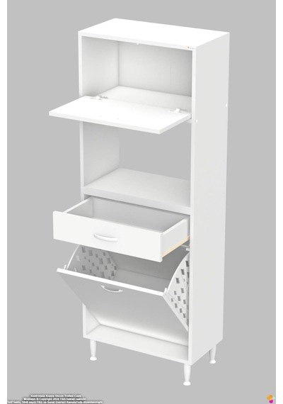 Vio 60 Cm Fırın Dolabı Sepetli Çekmeceli 1 Kapak Mini Midi Mutfak Dolabı 60 Cm