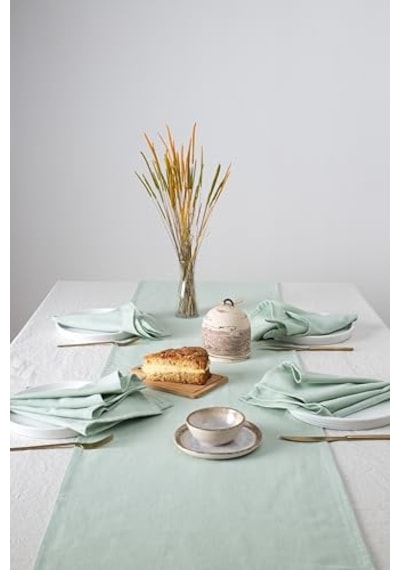 W Wellstil Premium Keten Runner 40 X 150 Cm Adaçayı Abanoz