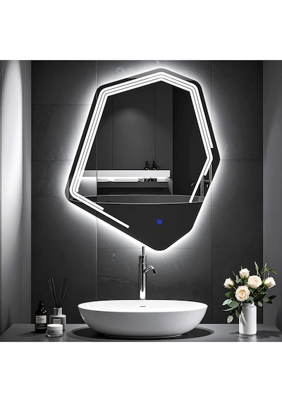 Myrella Beyaz Led'li Lazer Kumlamalı Lavabo & Banyo Aynası Dokunmatik Sensörlü 60 X 50 Cm