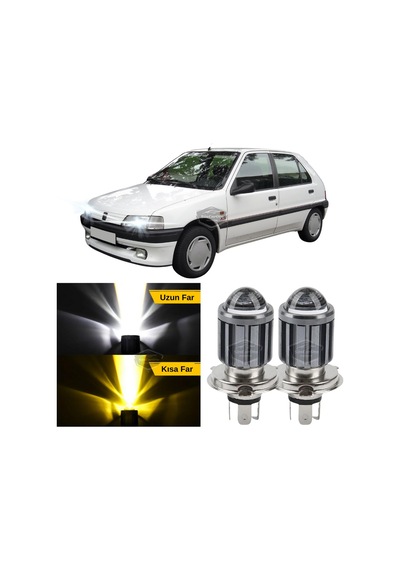 Peugeot 106 1991-2004 Uyumlu Mercekli Far Ampulü Led Xenon Çift Renk Sarı-beyaz Far Şimşek Etkili Led Lamba Uzun LED Far 56080348
