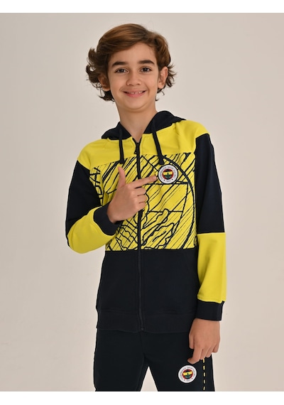 Fenerbahçe Sarı Lacivert Tribün Brush Detaylı Çocuk Sweatshirt Lacıvert-sarı