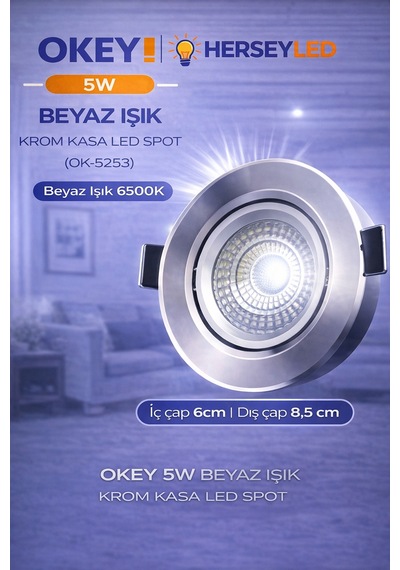 Okey 5w Beyaz Krom Kasa Led Spot Beyaz
