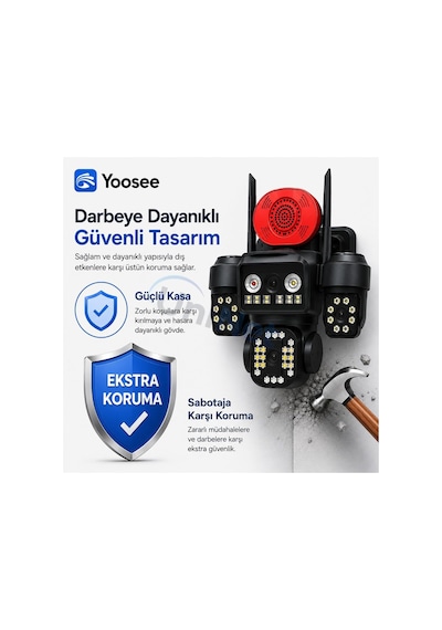 Tr 4k Pro 16mp 4 Kameralı Wifi Güvenlik Sistemi, 3 Sabit + 1 Ptz
