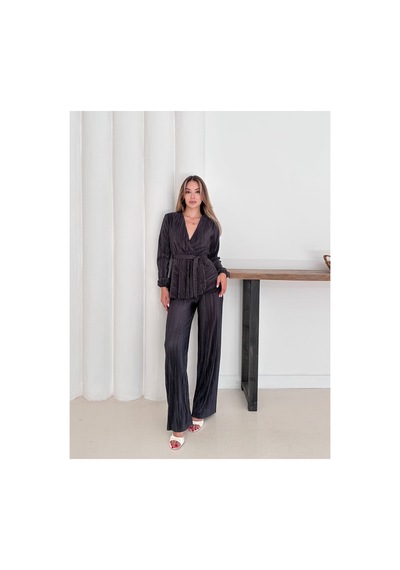 Unika Boutique Antrasit Krovave Pliseli Takım Gümüş
