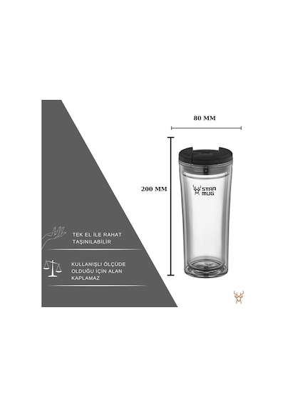 Star Termos Star Mug 250 Ml Şeffaf Seri Piknik Kamp Outdoor Ofis Otel Kafe Okul Kampüs Şeffaf