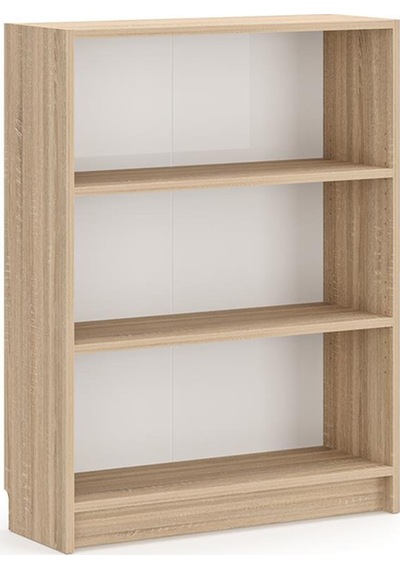 Bili Kitaplık 3 Raflı Geniş Çok Amaçlı Ofis Salon Kitap Dosya Rafı Meşe Meşe