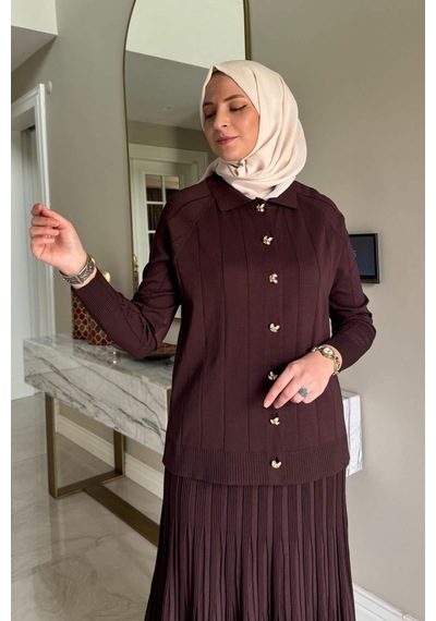 Rabia Şamlı Yonca Triko Takım Acı Kahve Çok Renkli