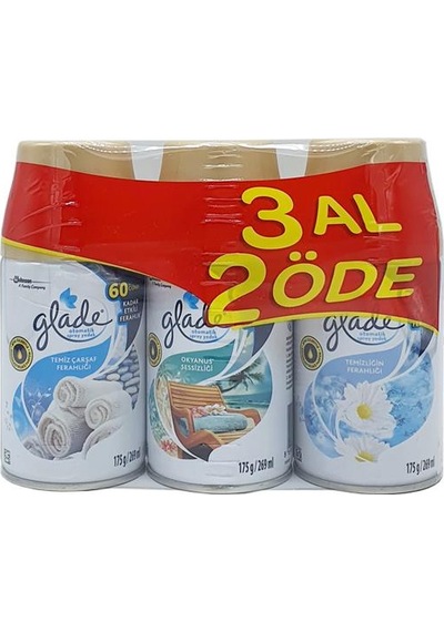 Glade Otomatik Yedek Sprey Çarşaf Ferahlığı + Okyanus Sessizliği + Temizliğin Ferahlığı 3 x 269 ML