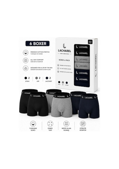 Ac&Co / Altınyıldız Classics Erkek 12'li İç Giyim Seti Pamuklu 6 Boxer 6 Çorap Çoklu Paket - Siyah - Lacivert - Gri - Beyaz Çok Renkli