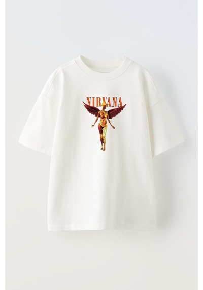 Thewert Unisex Nirvana Melek Tasarım Baskılı Pamuk Beyaz Oversize T-shirt