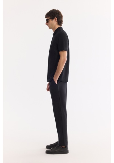 Avva Erkek Siyah Kıvrılmaz Polo Yaka %100 Pamuk Basic Regular Fit T-shirt B001032