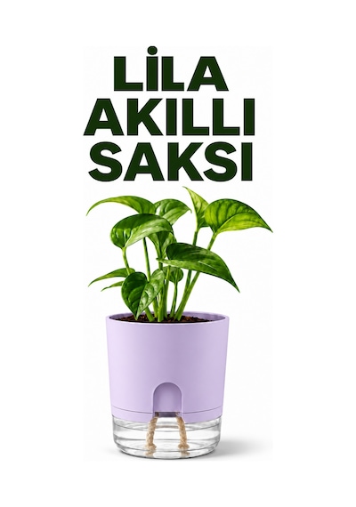 Akıllı Saksı Kendinden Sulamalı Fitilli Modern Dekoratif Saksı 2 Litre 06577596