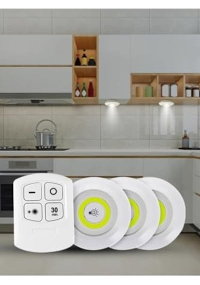 Tr Hero 3'lü Kablosuz Led Spot Işık Seti Uzaktan Kumandalı, Yapışkan Bantlı, Pilli, 3w Cob Led, 150 Lümen, 2 Diğer