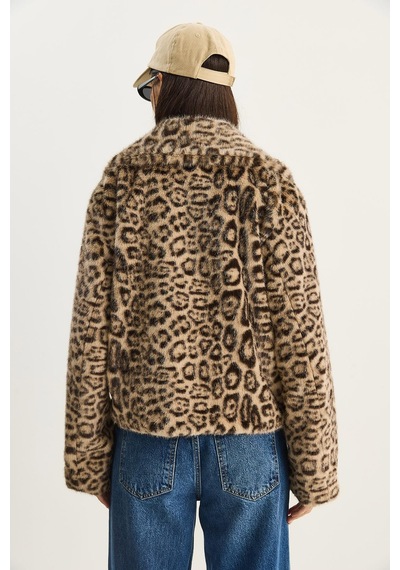 Shade Kadın Leopar Desenli Cep Detaylı Astarlı Suni Kürk 6962 60283772 - Bej