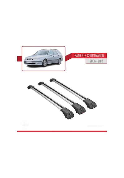 Saab 9-3 Sportwagon 2006-2012 Arası İle Uyumlu Ace-1 Ara Atkı Tavan Barı Gri 3 Adet Bar