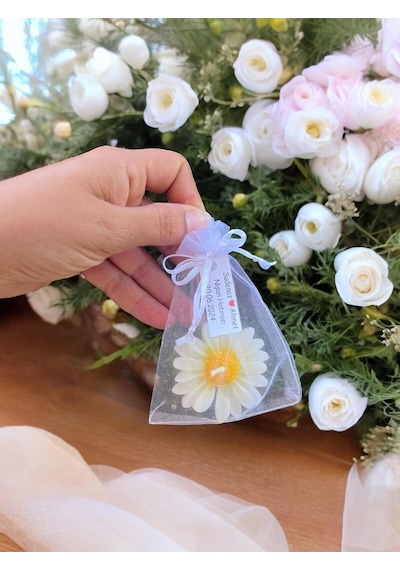 20 Adet Süslemeli Kese Papatya Mum, Nikah Şekeri, Doğum, Sünnet, Düğün Nişan Söz, Kına, Doğum Günü